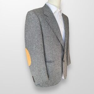 Evan Picone 42R Tweed Blazer Sport Coat Suit Jacket‎ Gray Wool Elbow Patches VTG